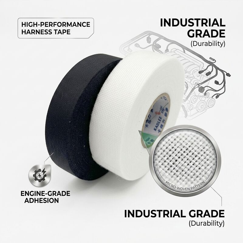 Nastro per cablaggi automobilistici in tessuto Kablee T01 resistente all'abrasione da 0,25 mm, rotolo nero arancione da 25 m